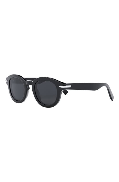 Shop Dior 'blacksuit R5i 48mm Round Sunglasses In Shiny Black/smoke