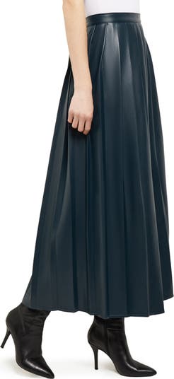 Faux Leather Pleated Maxi Skirt