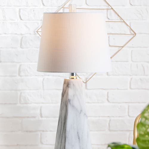 Jonathan Y Owen Contemporary Resin Led Table Lamp In White Marble Finish