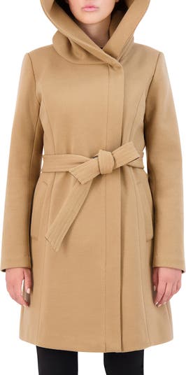 Hooded Wrap Jacket Belted Ladies Small Mustard Color 3/4 Sleeves