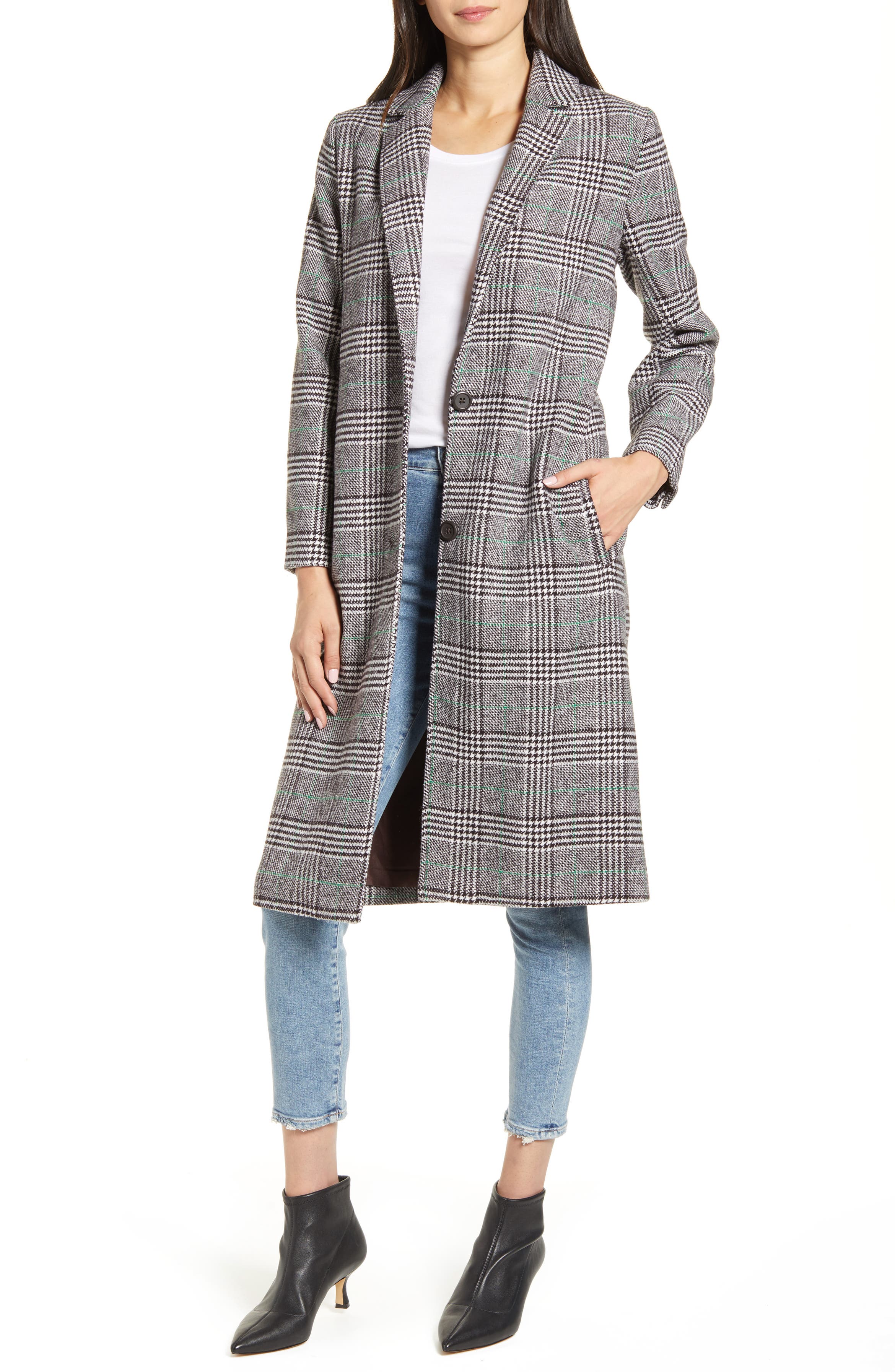 cupcakes and cashmere Oxford Long Check Coat | Nordstrom