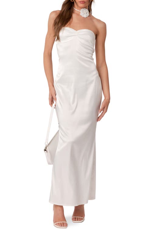 EDIKTED Serenity Strapless Satin Maxi Dress in White