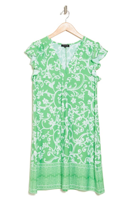 1.state Paisley Border Print Dress In Green