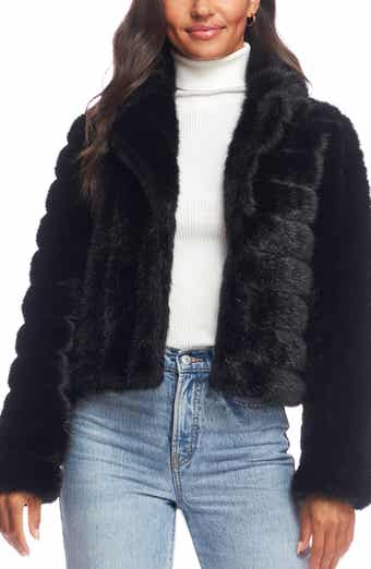 Cece chevron 2025 faux fur jacket