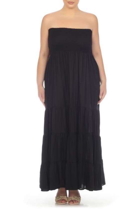 Shop Boho Me Strapless Tiered Maxi Dress In Solid Black