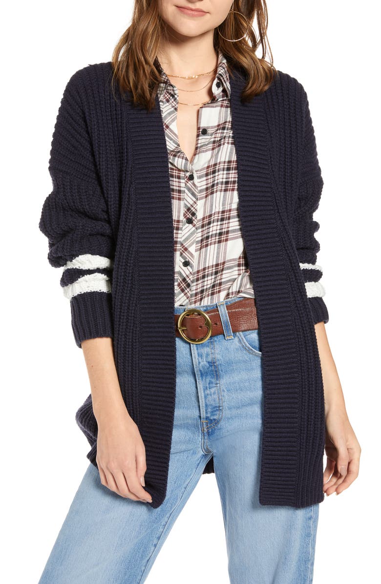 Treasure And Bond Stripe Detail Open Front Cotton And Wool Blend Cardigan Nordstrom