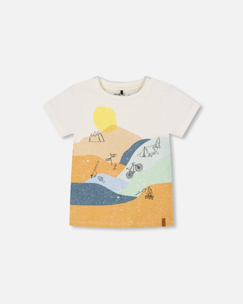 Deux Par Deux Boy's Organic Cotton T-Shirt With Large Landscape Print in Off White at Nordstrom, Size 12