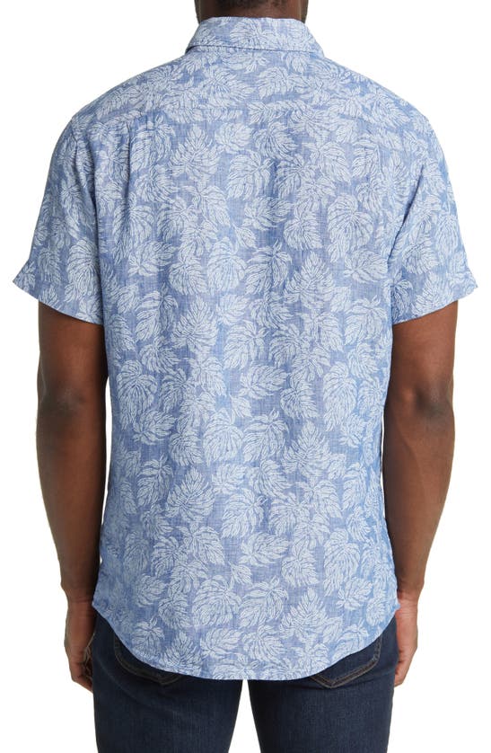 Rodd & Gunn Yelverton Sport Fit Frond Print Short Sleeve Linen Button-up Shirt In Stonewash