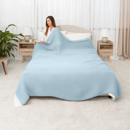 Comfy Cubs Adult Muslin Blanket In Pacific Blue