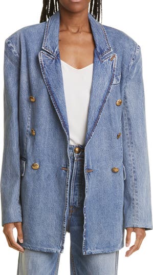 Double breasted denim clearance blazer