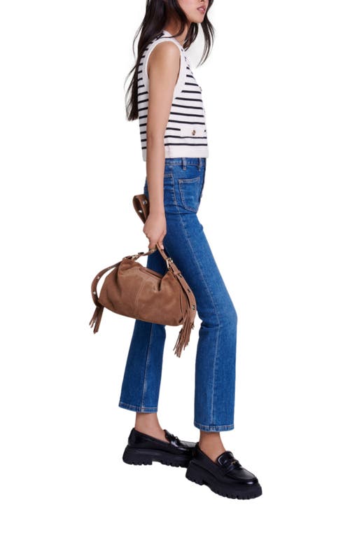 Shop Maje Sleeveless Striped Cardigan In Navy/ecru