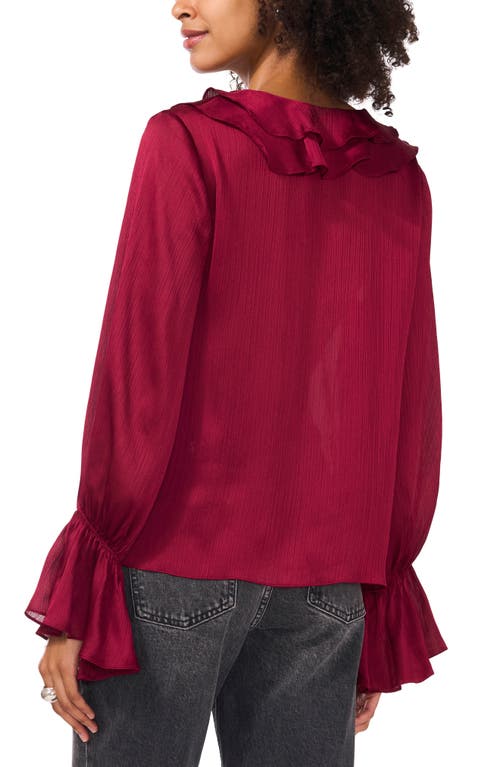 Vince Camuto Ruffle Detail Textured Top In Deep Sangria