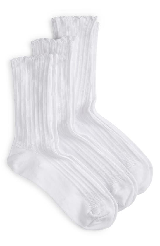 HUE HUE 3-PACK SCALLOPED POINTELLE CREW SOCKS