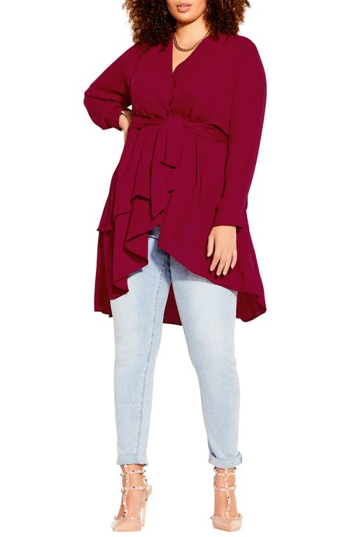 City Chic Shibara Faux Wrap High-Low Top in Ruby