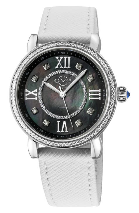 Marsala Mother of Pearl Dial Diamond Faux Leather Strap Watch, 37mm - 0.096ct.