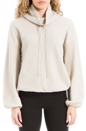 Max Studio Funnel Neck Waffle Knit Pullover In Sand