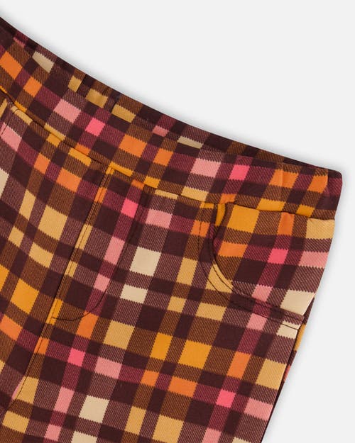 Deux Par Deux Girl's Milano Treggings Plaid Magenta And Brown In Pink & Brown Plaid