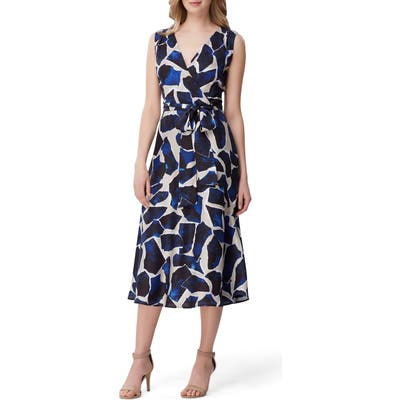 Tahari Faux Wrap Midi Dress, Blue