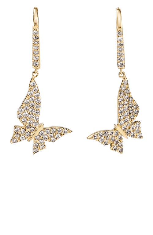 Lana Pavé Diamond Butterfly Drop Earrings in Yellow Gold 