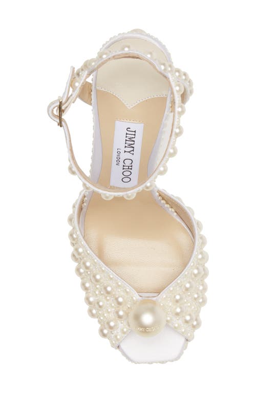 Shop Jimmy Choo Sacaria Embellished Platform Sandal In White/white