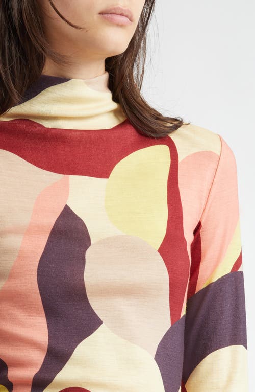 Shop Marimekko Veduta Wool Funnel Neck Top In Winered Yellow Peach