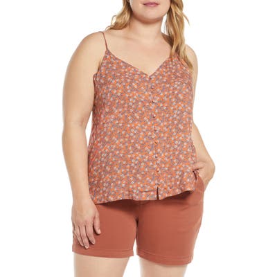 Plus Size Caslon Floral Ruffle Hem Camisole, Coral