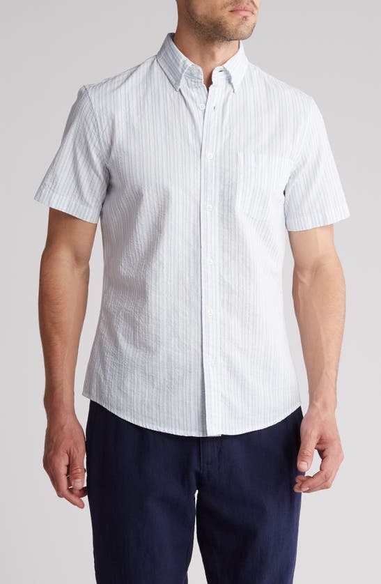 Shop 14th & Union Stripe Seersucker Button-down Shirt In Blue Skyway Dyewash Stripe