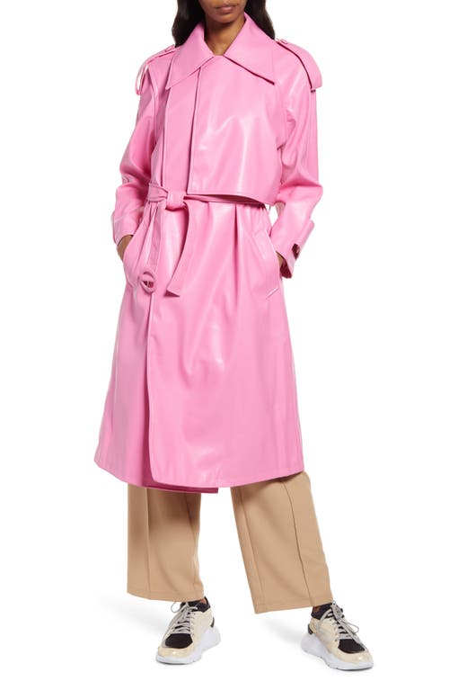 Amy Lynn Faux Leather Trench Coat in Pink
