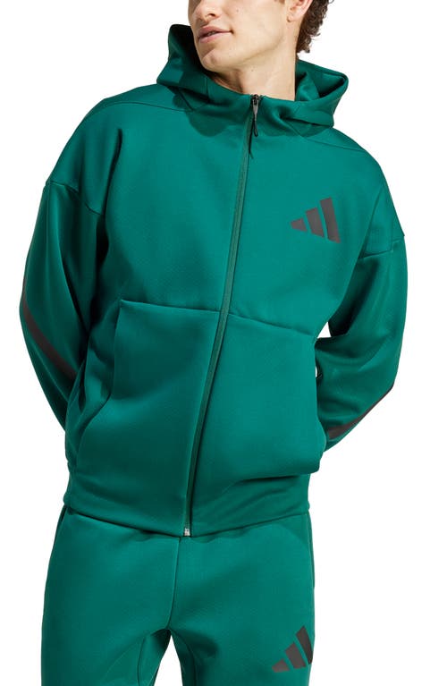 Shop Adidas Originals Adidas Z.n.e. Full Zip Hoodie In Collegiate Green