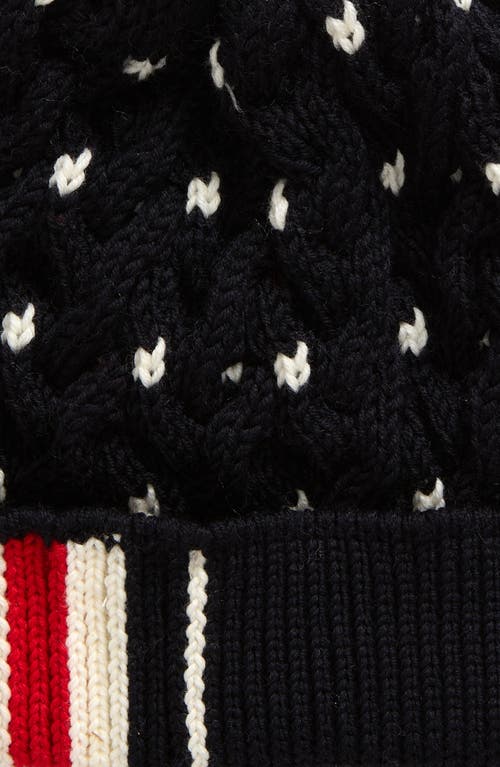 Shop Thom Browne Cuff Merino Wool Beanie With Pompom In Navy