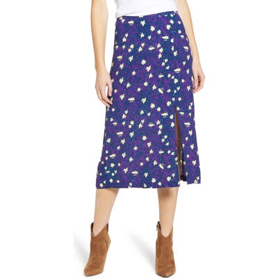 Hinge Floral Midi Skirt, Purple