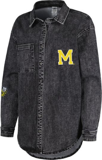 GAMEDAY COUTURE Women's Gameday Couture Charcoal Michigan Wolverines  Multi-Hit Tri-Blend Oversized Button-Up Denim Jacket
