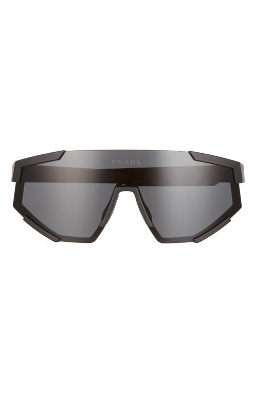 Shop Prada Linea Rossa 157mm Shield Sunglasses In Black Rubber/dark Grey