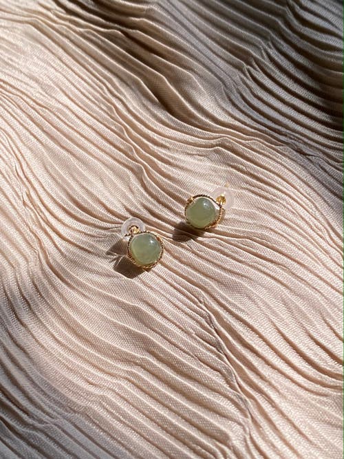 Seree Sydney Green Jade Bead Stud Earrings In Light Green