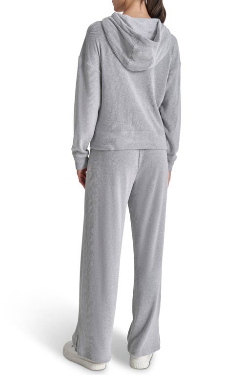 Dkny Ribbed Full Zip Hoodie In Pearl Grey Heather
