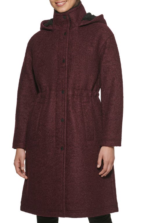 Kenneth Cole New York Faux Shearling Lined Hooded Boucle Wool Blend Anorak Jacket in Burgundy