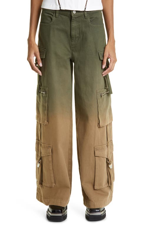 Dion Lee Ombré Stretch Organic Cotton Wide Leg Cargo Jeans in Military Green