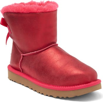 Ugg Girls Boots Disney Pink Bows Brown Suede Sheepskin Lining Youth Kids  Size 7