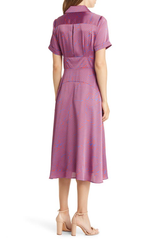 Tahari Asl Geometric Short Sleeve Midi Shirtdress In Blue/violet