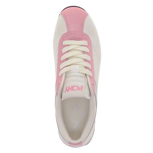 Pony Womens Ko-80 Low Genuine Leather And Suede Premium Lace Up Athletic Sneaker Shoe In Snow White/coral Blush/grey