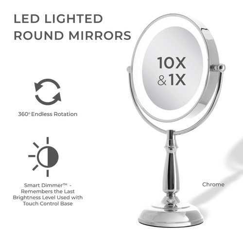 Zadro Lighted Makeup Mirror With 10x/1x Magnification & Touch Base Controls In Chrome