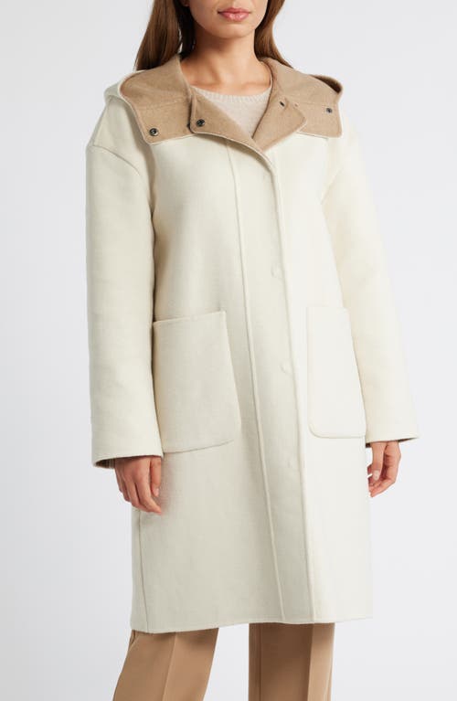 bcbg Hooded Longline Stadium Coat in Cream/caramel 