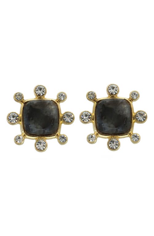 Square Crystal Stud Earrings in Black