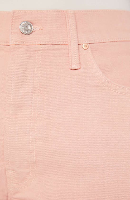 Shop Mother The Dodger Frayed Denim Shorts In Peach Parfait