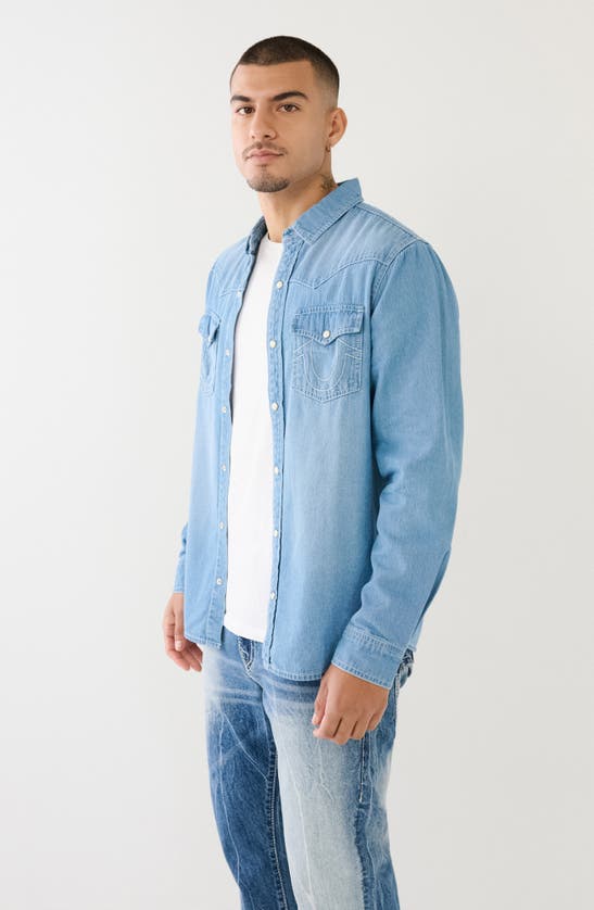 Shop True Religion Brand Jeans Western Chambray Shirt In Light Blue Wash
