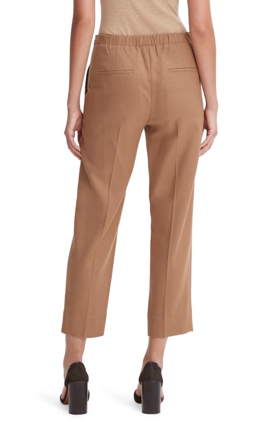 Shop Vince Crop Pleated Brushed Wool Blend Pull-on Pants In Dark Beech