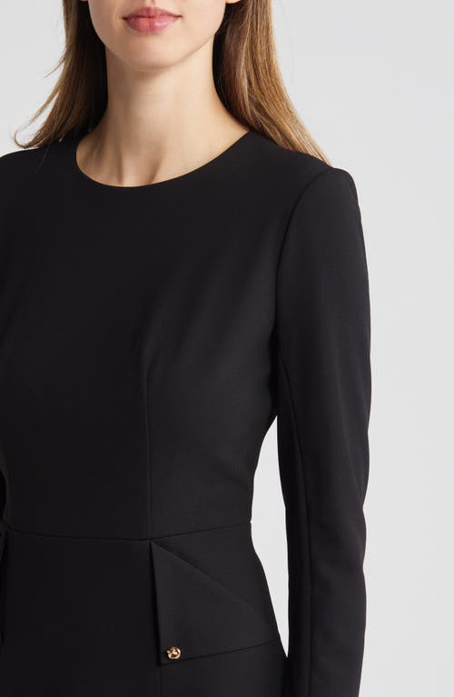 Shop Eliza J Long Sleeve Pocketed Sheath Dress In Black