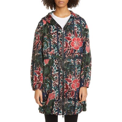 Moncler Floral Print Hooded Jacket, (fits like 8-10 US) - Blue