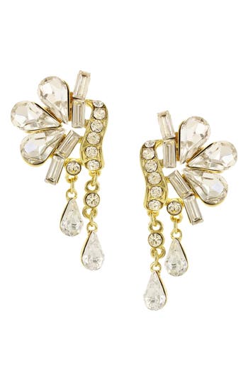 Olivia Welles Water Lily Crystal Drop Earrings In White