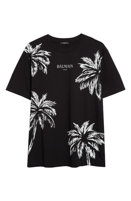 Shop Balmain Palm Print Cotton Graphic T-shirt In Eab Black/white